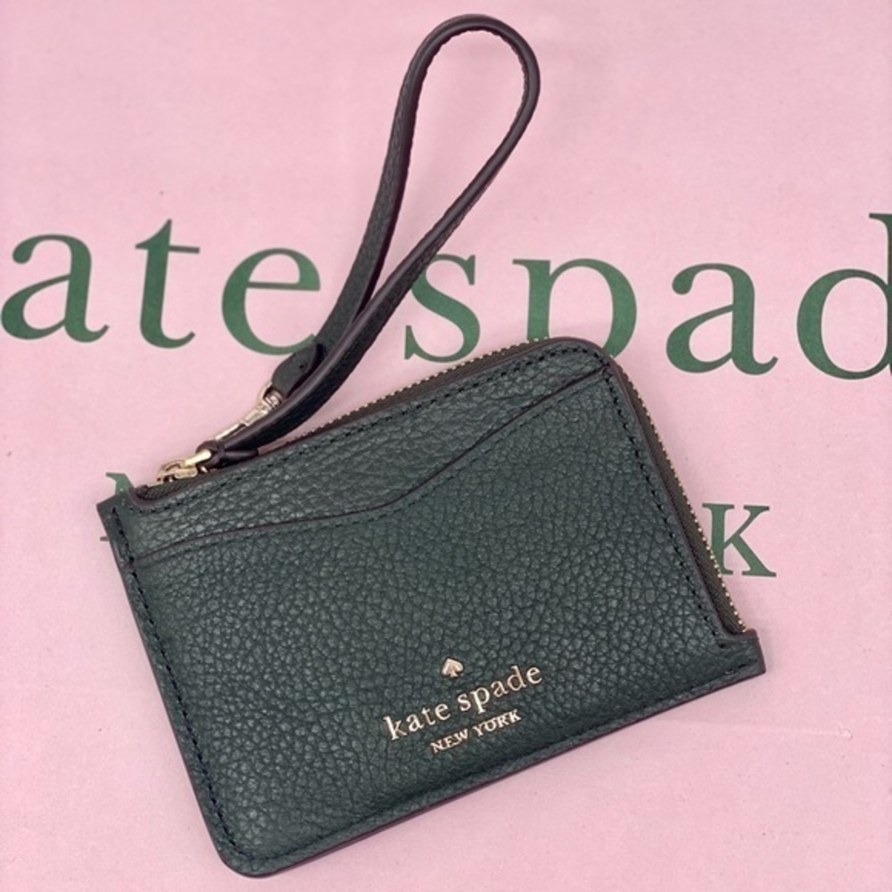 Kate Spade Leila Small Wallet Card Holder Wristlet Deep Evergreen